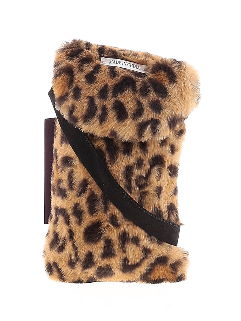 Leopard Print Faux Fur Clutch Wristlet - Brown
